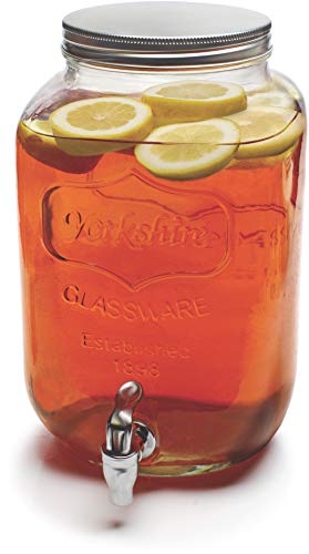 Circleware 66944 Sun Tea Mini Mason Jar Glass Beverage Dispenser with Metal Lid Glassware For Water, Juice, Beer, Wine, Liquor, Kombucha Iced Punch & Best Cold Drinks Classic Yorkshire 1 Gallon