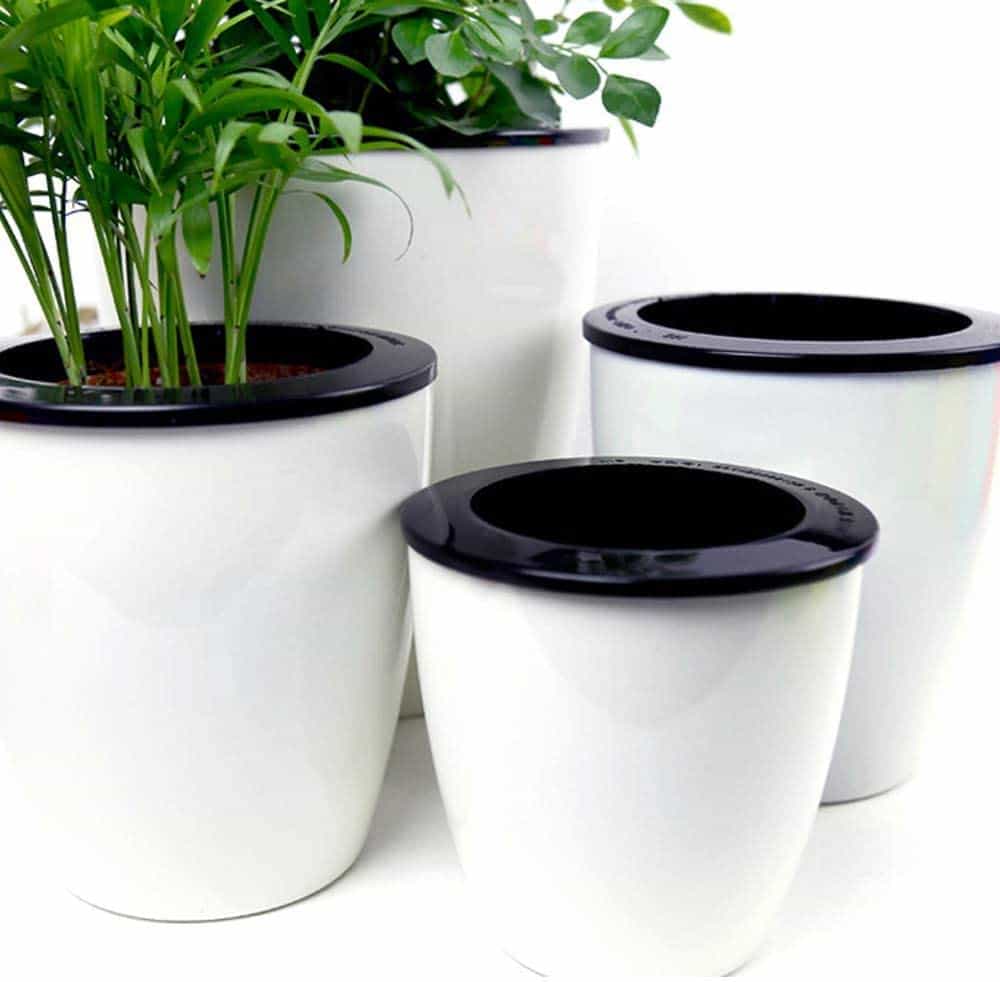 3 Pack Self Watering Planter African Violet Pots Plastic White Flower Plant Pot with Wick Rope for All House Plants, Flowers, Herbs, Medium