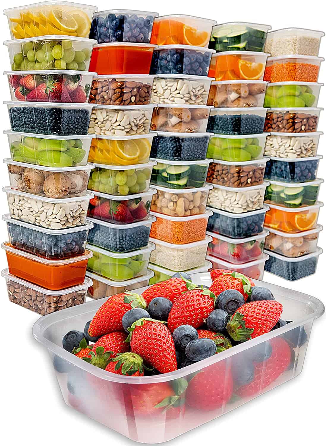 Food Storage Containers with Lids (50 Pack, 25 Ounce) - Food Containers Meal Prep Plastic Containers with Lids Food Prep Containers Deli Containers with Lids Freezer Containers