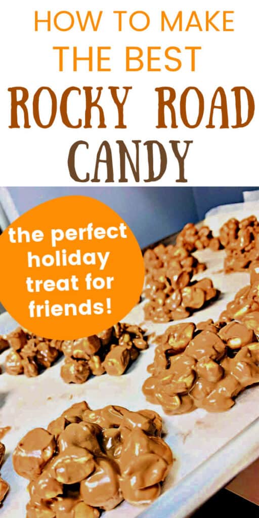 Easy rocky road candy (rocky road peanut clusters) to make for Christmas or the holidays. Perfect for cookie plates to give away to family and friends!