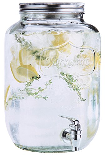 Estilo 2 gallon Glass Single Mason Jar Beverage Drink Dispenser With Leak Free Spigot, Clear