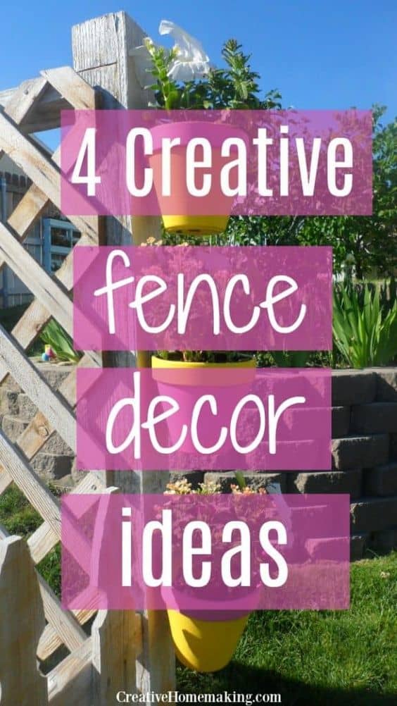 Creative ideas for decorating your backyard fence, including DIY instructions for hanging a flower pot on your fence.