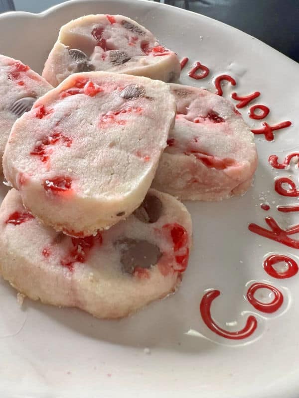 Easy recipe for cherry shortbread cookies. One of my favorite Christmas cookie recipes!