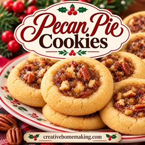 Love pecan pie? These pecan pie cookies have a buttery, tender cookie base filled with sweet, gooey pecan pie filling. They're a delicious twist on classic pecan pie and a wonderful addition to your Christmas baking list. Make them for holiday parties, Christmas cookie exchanges, cookie trays, or homemade gifts. Save this easy pecan pie cookie recipe for the holidays!