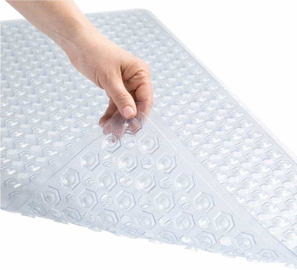 Gorilla Grip Patented Bath Tub and Shower Mat, 35x16, Machine Washable, Extra Large Bathtub Mats with Drain Holes and Suction Cups to Keep Floor Clean, Soft on Feet, Bathroom Accessories, Clear