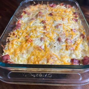 Easy loaded hashbrown casserole to make for breakfast or anytime.