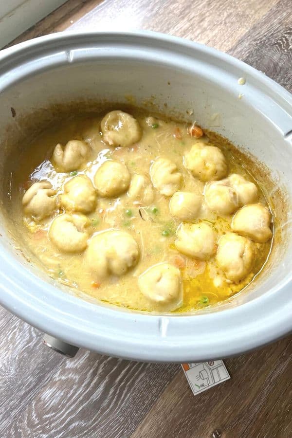 Easy crock pot chicken and dumplings with biscuits