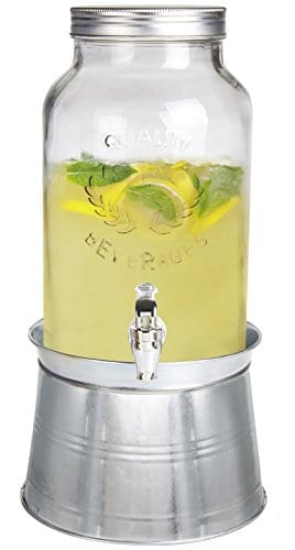 Estilo 1.5 gallon Glass Mason Jar Beverage Drink Dispenser With Ice Bucket Stand And Leak-Free Spigot, Clear