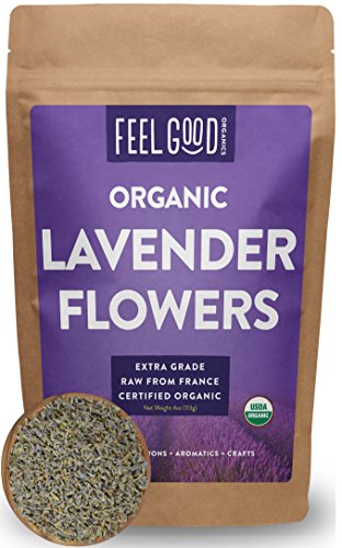 Organic Lavender Flowers Dried - Perfect for Tea, Baking, Lemonade, DIY Beauty, Sachets & Fresh Fragrance - 100% Raw From France - Large 4oz Resealable Bag - by Feel Good Organics