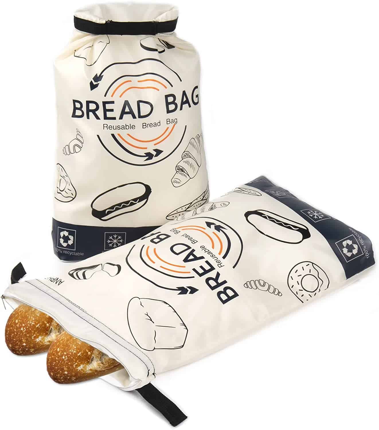 Reusable Freezer Bread Bags for Homemade Bread- Eco-friendly Zipper Bread Storage Bags with Hook and Loop Fasteners to Double Keep Bread Fresh, Bread Container for Sourdough Loafs (2 Pack )