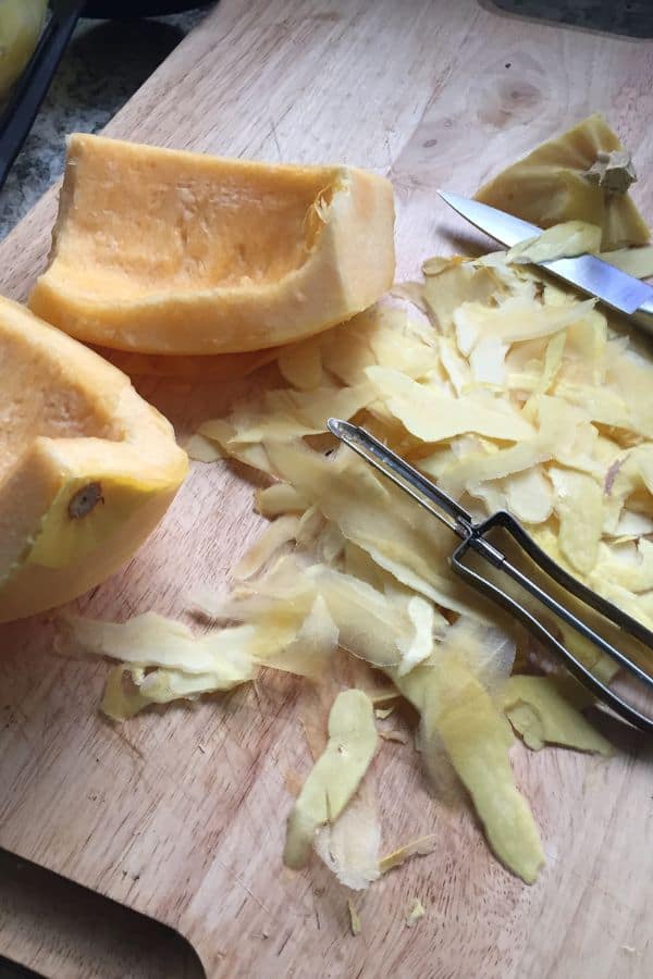 Cut winter squashes in half and remove seeds before canning.