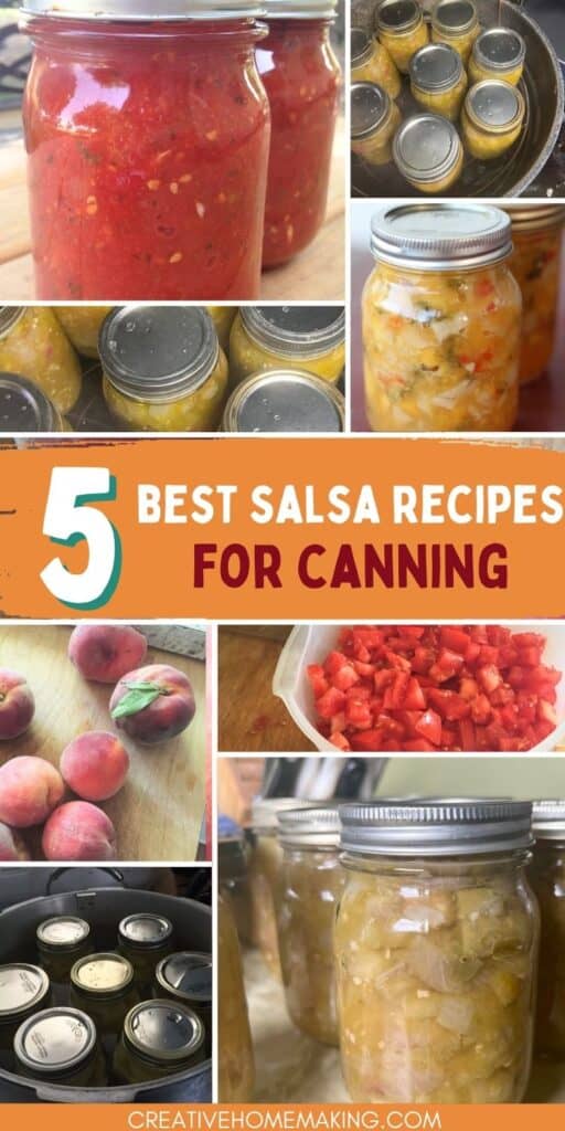 My 5 favorite salsa recipes for canning. Peach salsa, salsa verde, corn salsa, + my favorite traditional salsa recipe.
