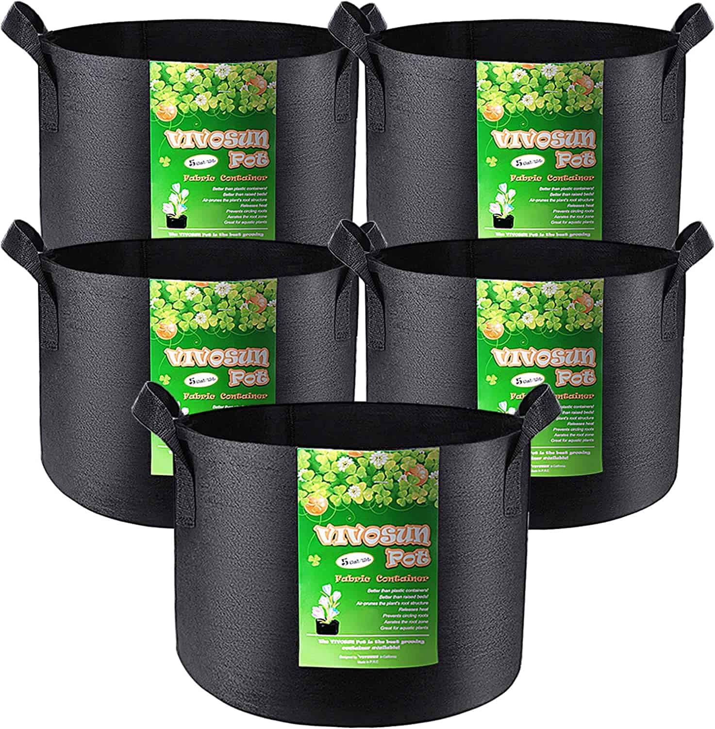5-Pack 5 Gallon Grow Bags Heavy Duty 300G Thickened Nonwoven Plant Fabric Pots with Handles