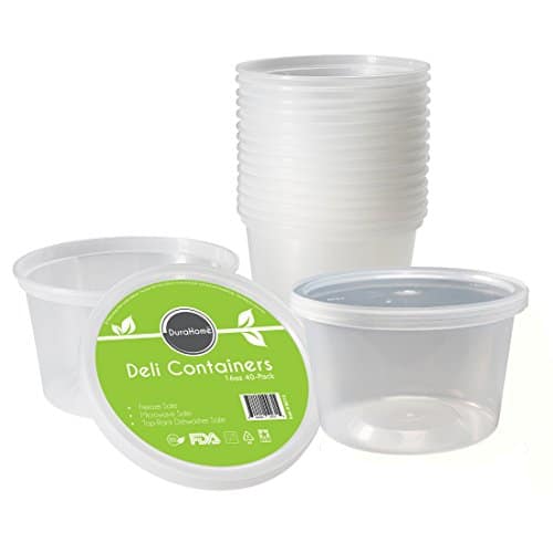 Deli Containers with Lids, 16 oz. Leakproof - Pack of 40 Plastic Microwaveable Clear Food Storage Container BPA Free, Premium Quality - by DuraHome