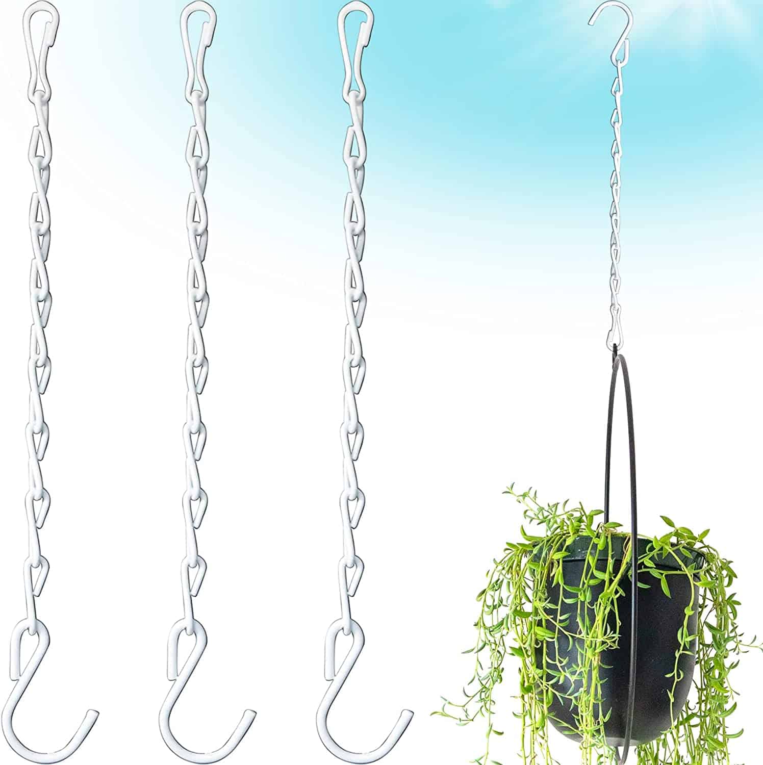 Hanging Chain, 9.5 Inch, 4-Pack, White, for Bird Feeders, Planters, Fixtures, Lanterns, Suet Baskets, Wind Chimes and More! Outdoor/Indoor Use