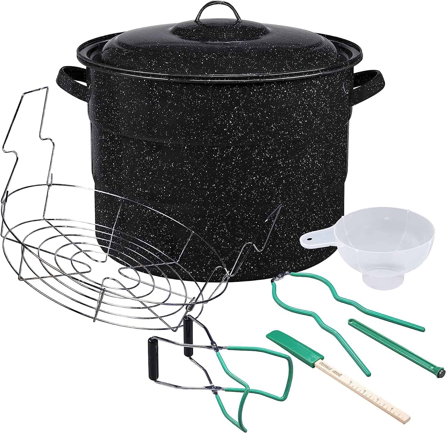 Granite Ware 8 Piece Enamelware Water bath Canning Pot (Speckled Black) with Canning Toolset and Rack. Canning Supplies Starter Kit, Canning Supplies. Canning Kit