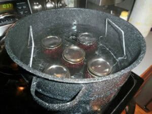Homemade blackberry plum jam in a jar