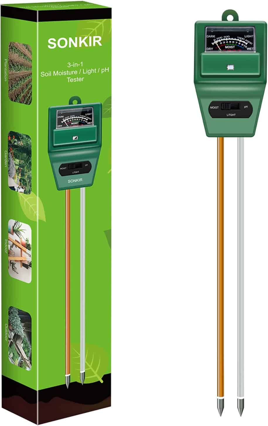 Soil pH Meter, MS02 3-in-1 Soil Moisture/Light/pH Tester Gardening Tool Kits for Plant Care, Great for Garden, Lawn, Farm, Indoor & Outdoor Use