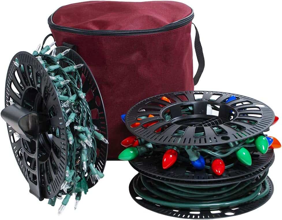 Christmas Light Storage Reel Holder with Installation Clip, Polyester Zip up Bag, Organizes up to 150 Foot of Mini Lights
