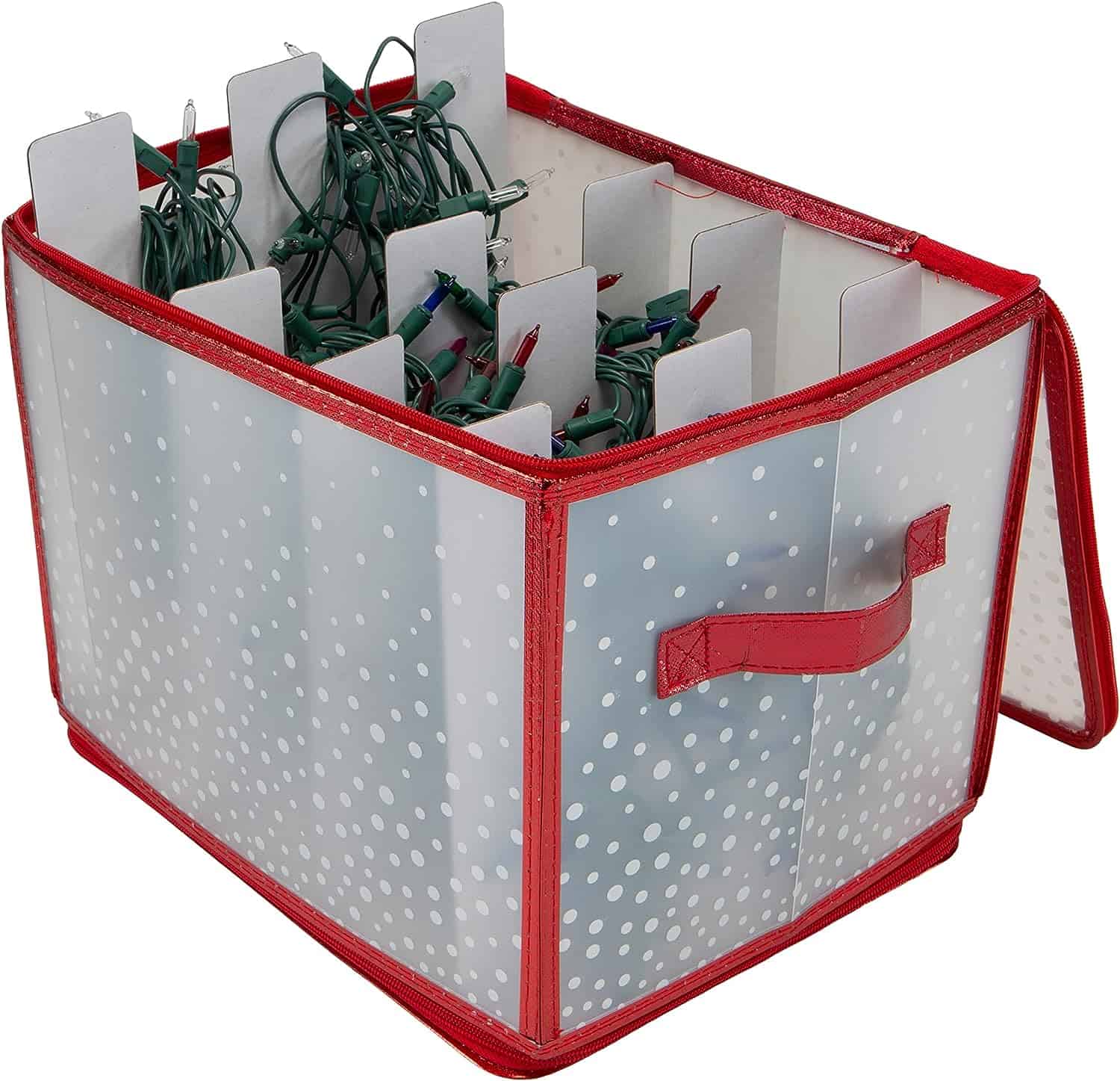 Simplify Holiday Light Organizer Box | Holds 500 Lights | Christmas Storage | Tree String Lights | 5 Divider Reels | Collapsible | Ultra Zip | Red