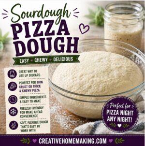 Learn how to make simple homemade pizza dough with sourdough discard using pantry ingredients. A great way to reduce waste and make delicious pizza crust that bakes up soft inside and crispy outside.