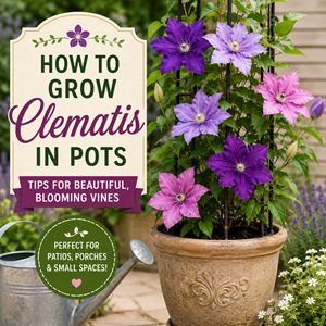 Learn how to grow beautiful clematis vines in containers with these easy tips for watering, support, and care. Perfect for container gardening, patios, porches, and adding stunning cottage garden flowers to small spaces.