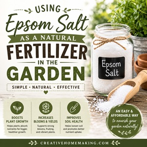 Learn how to use Epsom salt in the garden to help support healthier plants, bigger blooms, and better harvests. A simple gardening tip perfect for companion planting, container gardening, cottage garden flowers, and simple homemade living.