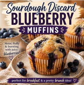 These soft, bakery-style muffins are packed with juicy berries and made with sourdough discard for extra flavor. Perfect for breakfast, snacks, or a pretty brunch idea for guests.