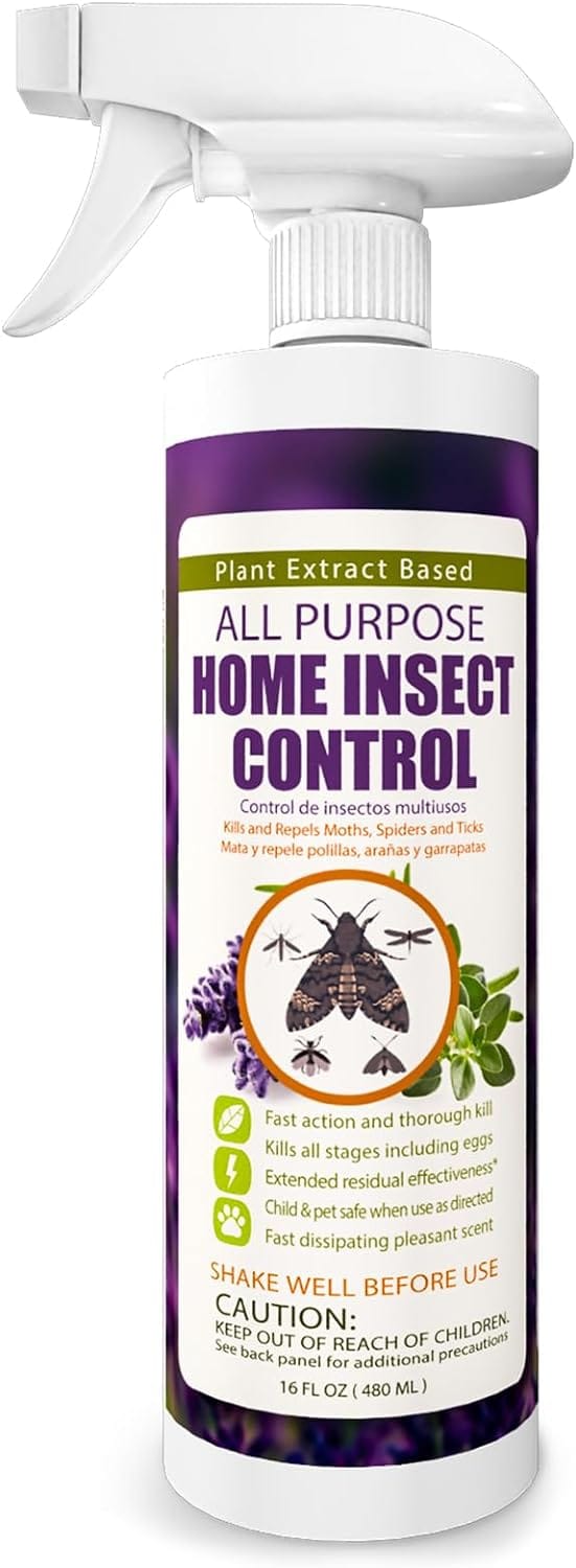 All Purpose Insect Control 16 OZ, Fleas, Fruit Flies, Gnats, Moths, Roaches, Spiders,Roaches. Fast Kill, Lasting Prevention, Kill Eggs, Plant Extract Based & Non-Toxic