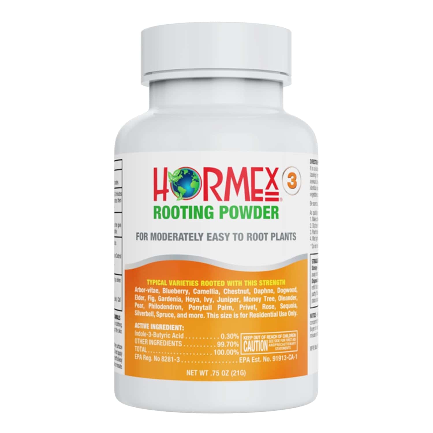 Hormex Rooting Powder #3 - for Moderately Easy to Root Plants - 0.3 IBA Rooting Hormone for Plant Cuttings - Fast & Effective - Free of Alcohol, Dye, Gel & Preservatives for Healthier Roots, 21g
