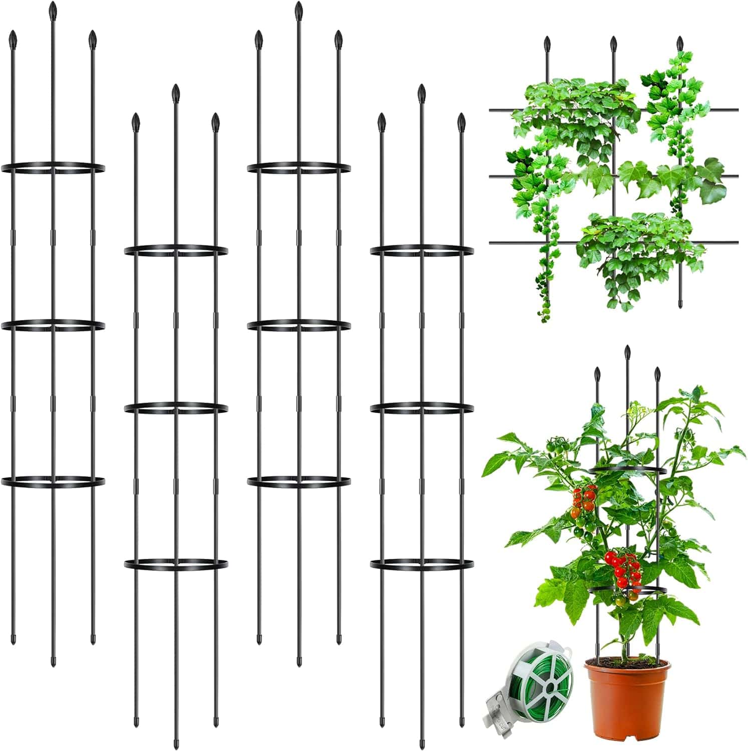 4 Pack Garden Trellis 2 in 1 Tomato Cages, 4 Feet Tomato Plant Support Trellis, Adjustable Plant Cage up to 48 Inch, Trellis for Potted Plants