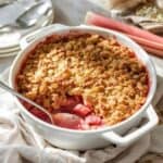 Rhubarb crisp served warm with spoon for brunch