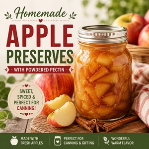 Learn how to make homemade apple preserves with fresh apples, powdered pectin, sugar, and warm spices. This sweet and spiced canning recipe is perfect for preserving the flavors of fall and stocking your pantry.