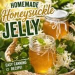 Learn how to make sweet, fragrant Honeysuckle Jelly with this easy canning recipe. If you love homemade floral jellies, also try dandelion jelly, wild violet jelly, rose jelly, lilac jelly, and lavender jelly.