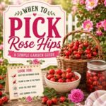Wondering when to pick rose hips? Learn the best time to harvest rose hips for homemade syrups, teas, jams, and cozy seasonal recipes. This simple guide covers when rose hips are ripe, what to look for, and how to use them in your kitchen. Perfect for simple living, food preservation, and anyone who loves cottage garden flowers and seasonal homemade recipes.