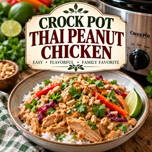 This Crock Pot Thai Peanut Chicken is an easy family dinner packed with creamy peanut sauce, tender chicken, colorful vegetables, and plenty of flavor. If you love Asian food, this Asian Crock Pot dinner is an easy slow cooker recipe to add to your weeknight meal rotation.