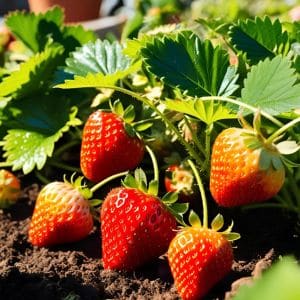A thriving garden featuring strawberries and various companion plants