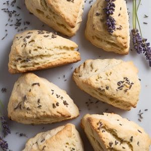 Collage of various creative lavender recipes, including lavender cupcakes, biscuits, and drinks