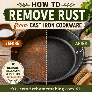 Don't throw away rusty cast iron! Learn how to clean, restore, reseason, and protect your cast iron cookware so it lasts for generations. A must-read guide for simple homemade living and every home cook.