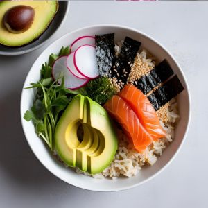 Make a fresh sushi bowl at home with sushi rice, avocado, fresh fish, and crunchy veggies. Perfect for a quick, healthy meal anyone will love!