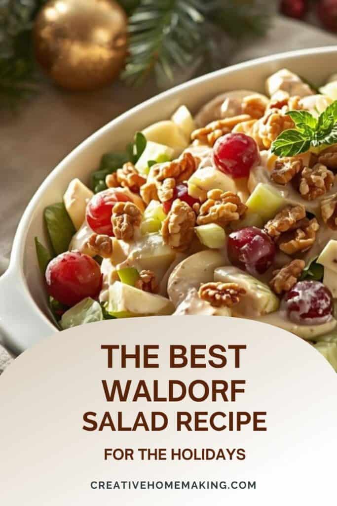 Classic Waldorf salad with apples, grapes, and walnuts served in a festive bowl