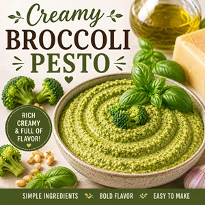 This creamy broccoli pesto is an easy way to turn fresh broccoli into something completely delicious. Use it as a pasta sauce, spread on sandwiches, topping for pizza, dip for vegetables, or served with crusty bread. Perfect for homemade cooking, kitchen garden living, and using fresh garden herbs.