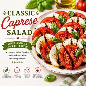 This classic Caprese salad is made with ripe tomatoes, fresh mozzarella, basil, olive oil, and balsamic glaze for a simple yet elegant side dish. Perfect for summer picnics, backyard barbecues, Fourth of July celebrations, Labor Day cookouts, and warm-weather entertaining. Fresh, colorful, and ready in minutes.