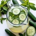 Refreshing summer cucumber mint lemonade served in a tall glass with ice and mint garnish