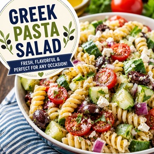 This fresh and flavorful Greek pasta salad is loaded with cucumbers, tomatoes, olives, feta cheese, and tender pasta tossed in a zesty dressing. Perfect for Memorial Day, Fourth of July cookouts, Labor Day BBQ’s, summer picnics, and potluck dinners.