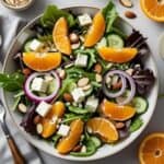 Bright and colorful mandarin orange salad with mixed greens and almonds
