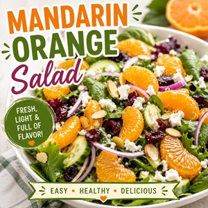 This fresh mandarin orange salad is the perfect light side dish for summer BBQs, picnics, potlucks, and holiday gatherings. Made with crisp greens, juicy oranges, crunchy almonds, and a simple homemade dressing.