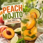 This refreshing homemade peach mojito combines juicy fresh peaches, lime, mint, and sparkling bubbles for a delicious summer drink. It's an easy recipe for summer entertaining, backyard gatherings, cookouts, and enjoying fresh peaches at their best.