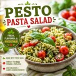 Made with tender pasta, basil pesto, juicy cherry tomatoes, and simple fresh ingredients, this Pesto Pasta Salad is a light and flavorful side everyone will love. Perfect for pool parties, camping trips, beach picnics, neighborhood barbecues, and easy weeknight dinners all summer long.