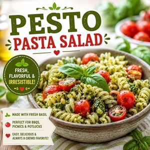 Made with tender pasta, basil pesto, juicy cherry tomatoes, and simple fresh ingredients, this Pesto Pasta Salad is a light and flavorful side everyone will love. Perfect for pool parties, camping trips, beach picnics, neighborhood barbecues, and easy weeknight dinners all summer long.